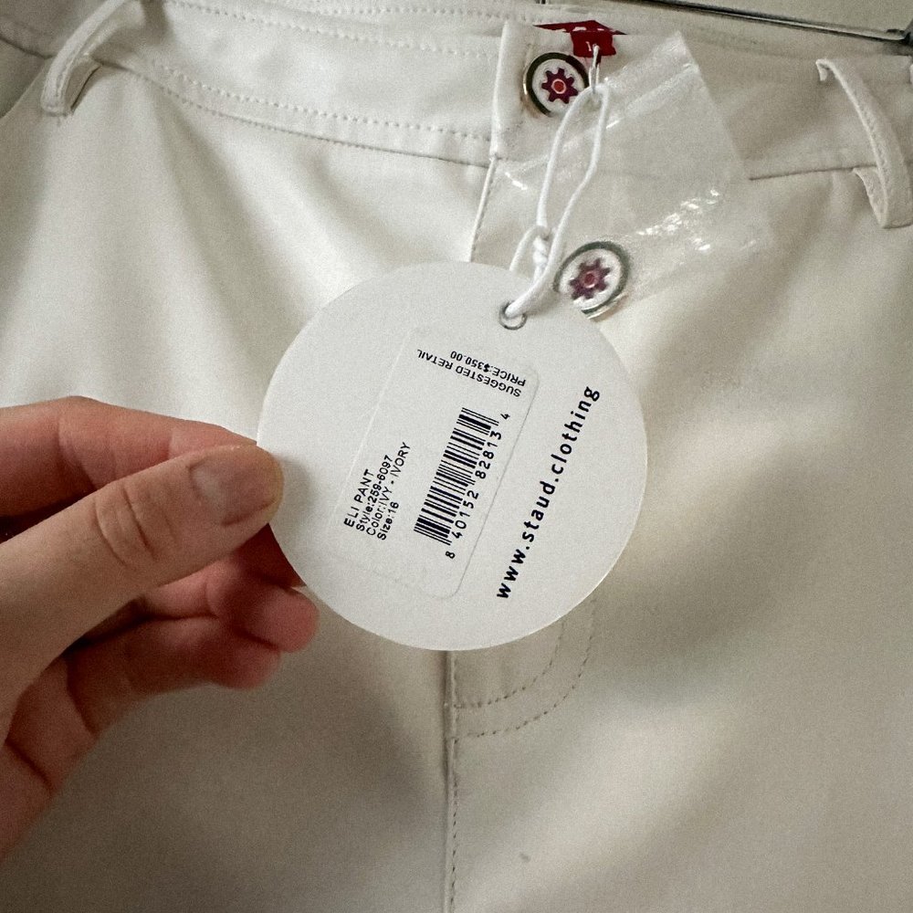 STAUD Eli Ivory White Vegan Leather Straight Leg Pants Size 16 - Picture 9 of 13